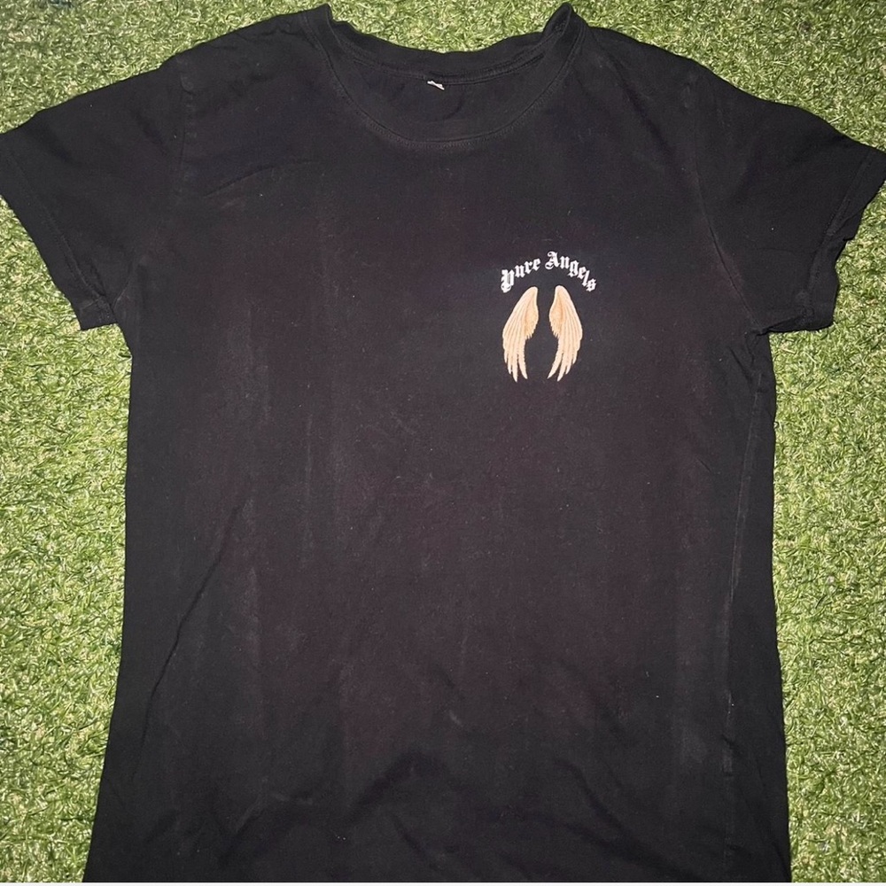 Black Tee with Angel Wings Graphic